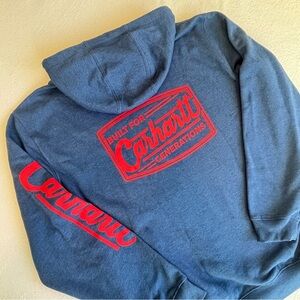 🆕Carhartt| Men’s Navy Graphic Hoodie with Red Logo L